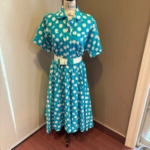Vintage Ms Chaus retro polka dot cotton dress